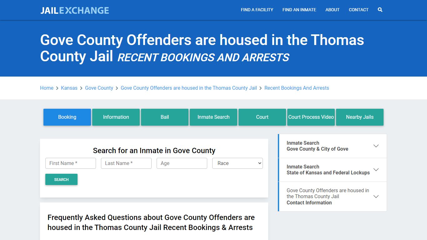 Gove County Jail Recent Bookings And Arrests - Jail Exchange